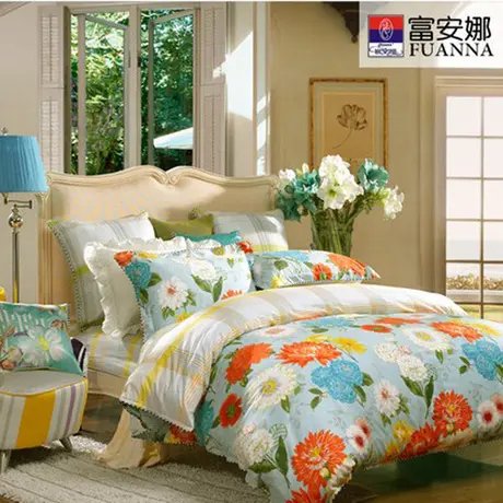 富安娜家纺 时尚床上用品床单四件套全棉特价正品爱在花开\花满园图片
